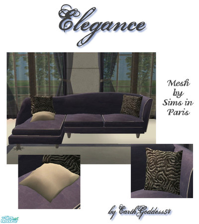 Sims 2 — Elegance - Sofa by EarthGoddess54 — Lush blue fabric with silver piping and textured accent pillows. You need