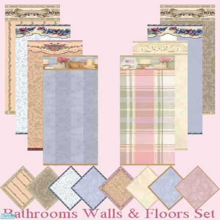 Sims 2 — Bathrooms Walls and Floors Set by Sheera — This set includes 16 items : 8 walls and their 8 matching floors. The