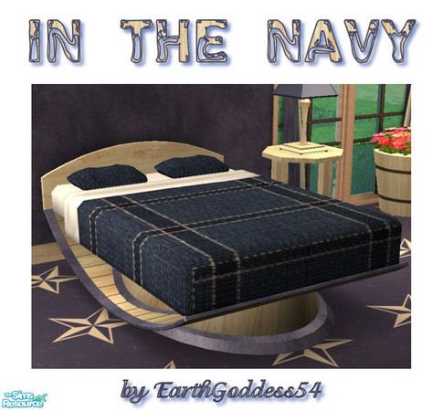 Sims 2 — In the Navy - Bed by EarthGoddess54 — Pine wood and navy blue bed. Made to match my In the Navy bedroom set.
