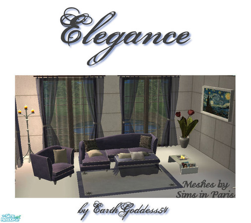 Sims 2 — Elegance by EarthGoddess54 — An elegant, classy living room! Lush blue fabric with silver piping and textured
