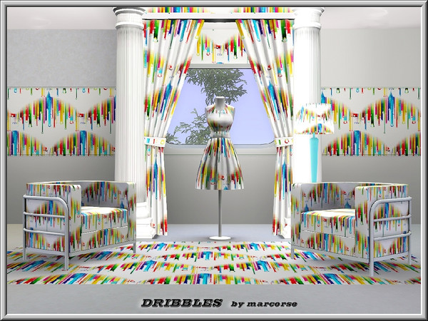 Sims 3 — Dribbles_marcorse by marcorse — Abstract pattern with a design as of multi-coloured paint dribbles on side of a