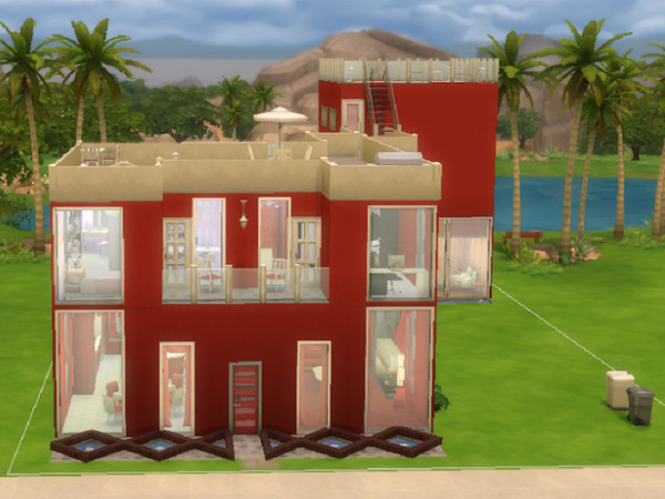 Sims 4 — Riverside Red by Kelandry5 — Riverside Red is a hot red four bedroom five bathroom modern home for your sims.