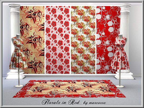 Sims 3 — Florals in Red_marcorse by marcorse — Four Fabric floral patterns in red tones.