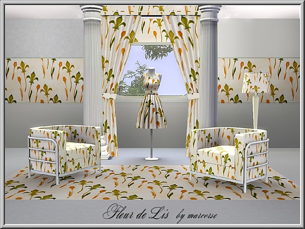 Sims 3 — Fleur de Lis_marcorse by marcorse — Abstract pattern: diagonal design of fleur de lis 'flowers' and buds