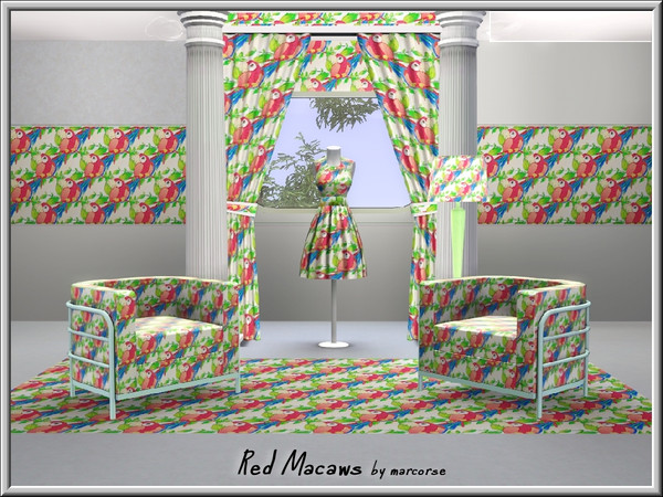 Sims 3 — Red Macaws_marcorse by marcorse — Themed pattern: Bold red macaws in an allover repeat design