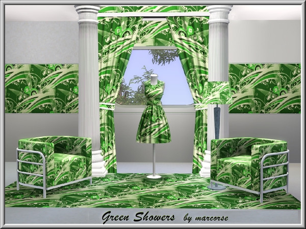 Sims 3 — Green Showers_marcorse by marcorse — Abstract pattern: style showers and waves in shades of green