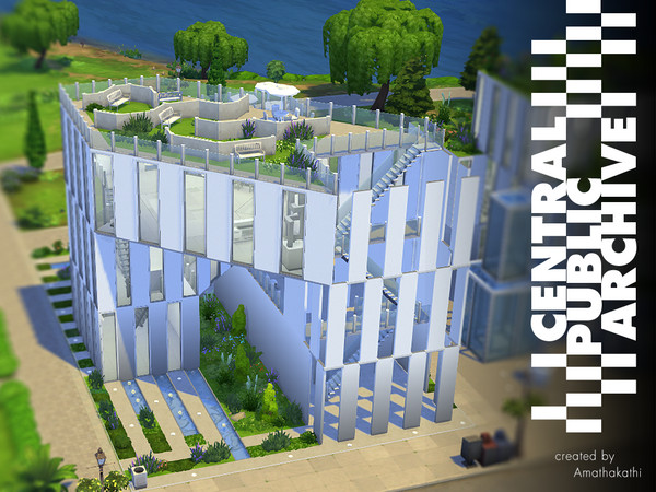 Sims 4 — Central Public Archive by amathakathi — A geometric odyssey to thrill and delight anyone seeking peace,