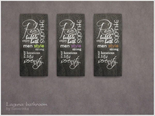 Sims 4 — Laguna words paint by Severinka_ — Paint, a set of 'Laguna bathroom' Design pattern with inscriptions 3 images 