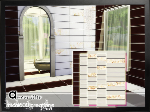 Sims 4 — Amour tiles by nicol6002 — Amour tiles in 5 variations. Suitable for any kind of interior. Works with all 3 wall
