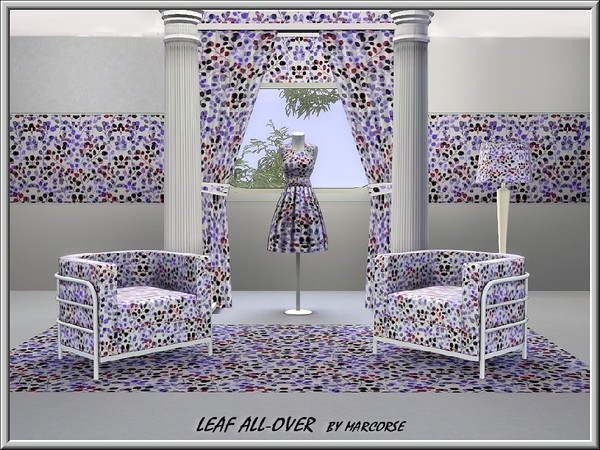 Sims 3 — Leaf All-over_marcorse by marcorse — Fabric pattern: all-over design of small leaf sprigs in red, blue and white