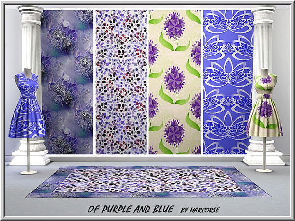 Sims 3 — Of Purple and Blue_marcorse by marcorse — Four floral patterns in shades of purple/blue. All are Fabrics, except