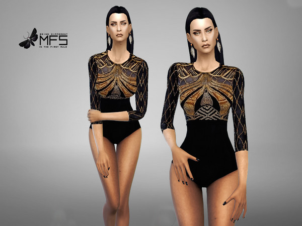 Sims 4 — MFS BG Bodysuit v1 by MissFortune — This bodysuit is part of the Black&amp;Gold collection. Please check it