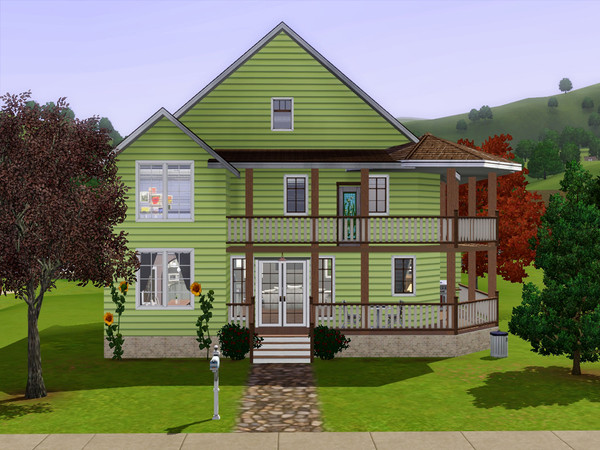 Sims 3 — Squirrels Leap by sarahstar_132 — A charming green two-story house with a partial wrap-around porch. The first