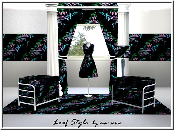 Sims 3 — Leaf Style_marcorse by marcorse — Abstract pattern: stylised leaves and branches in a diagonal design