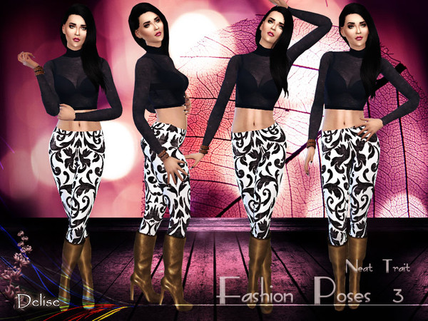 Sims 4 — Fashion poses 3 by Delise2 — Set of 4 fashion poses. You'll find all in Neat trait, it's only CAS poses. You may
