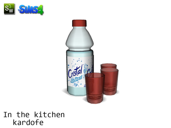 Sims 4 — kardofe_In the kitchen_water bottle by kardofe — Bottle of mineral water and three beautiful red glasses