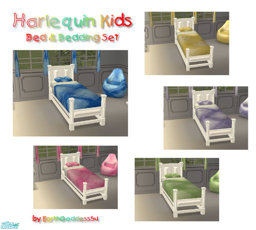 Sims 2 — Harlequin Kids Bedroom - Bed & Bedding by EarthGoddess54 — This file includes: white bed and 5 beddings in