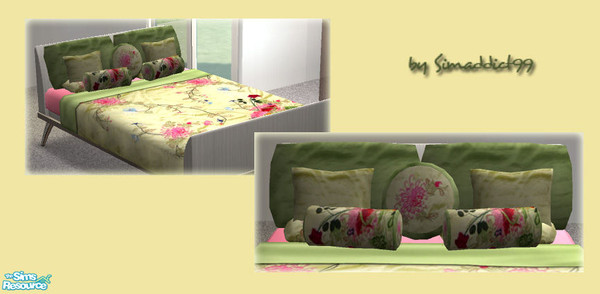 Sims 2 — Embroidered Bedding Green Cushions by Simaddict99 — Matching decor cushions, requires my Indian Inspired Decor