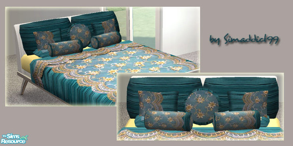 Sims 2 — Embroidered Bedding - Blue Lace  Cushion by Simaddict99 — Matching decor cushions, requires my Indian Inspired