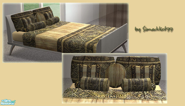 Sims 2 — Embroidered Bedding - Earthy Cushions by Simaddict99 — Matching decor cushions, requires my Indian Inspired