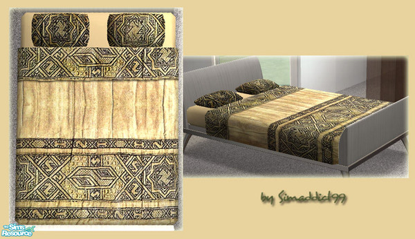 Sims 2 — Embroidered Bedding - Earthy Linen by Simaddict99 — Earthy linen bedding accented with embroidered detail. 