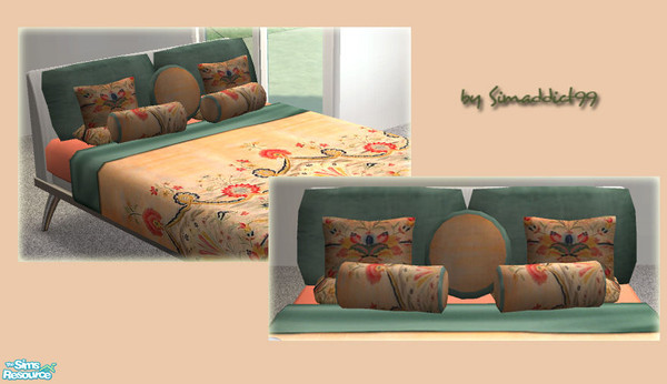Sims 2 — Embroidered Bedding - Peach Cushions by Simaddict99 — Matching decor cushions, requires my Indian Inspired Decor