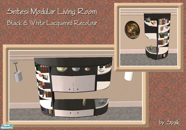 Sims 2 — Sintesi Modular Living Room - B&W REC by Spaik — Recolour in black and white lacquered wood of my Sintesi