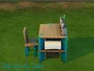 Sims 4 — Teal Activity Table by Nilesse — A teal recolor of the activity table. Also has recolored accessories.