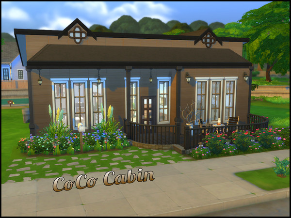 Sims 4 — Coco Cabin v2 by Sparky — A 1 bedroom cabin style home. It has 1 full bathroom, kitchen and living room.