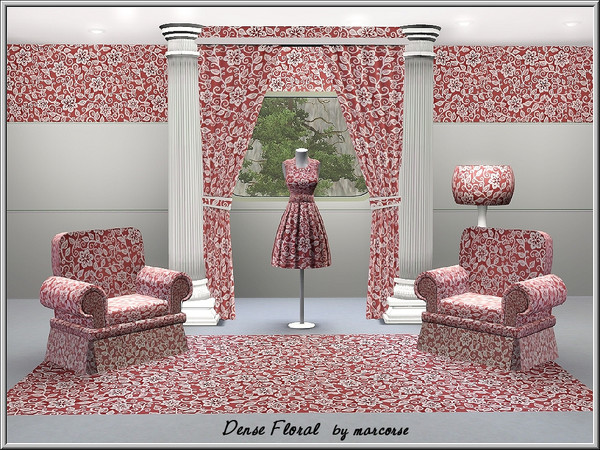 Sims 3 — Dense Floral_marcorse by marcorse — Fabric pattern: dense floral design in white on pink/brown.