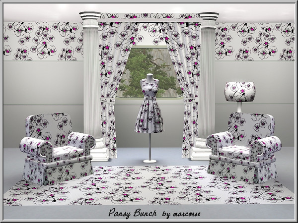Sims 3 — Pansy Bunch_marcorse by marcorse — Fabric pattern small bunch of pansy flowers.