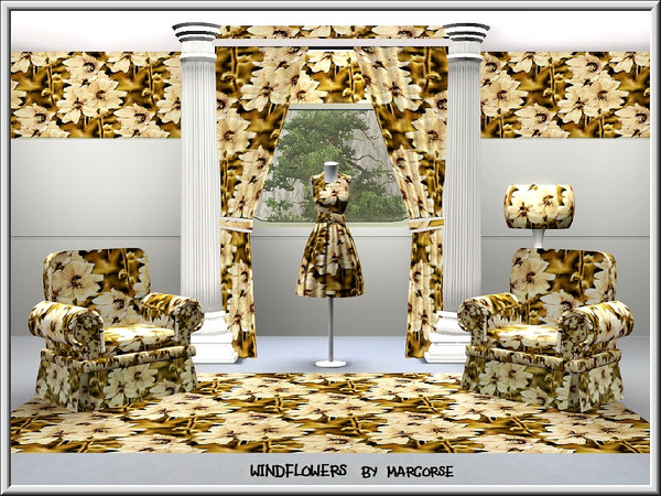 Sims 3 — Windflowers_marcorse by marcorse — Fabric pattern: Japanese anemones in a cluster design