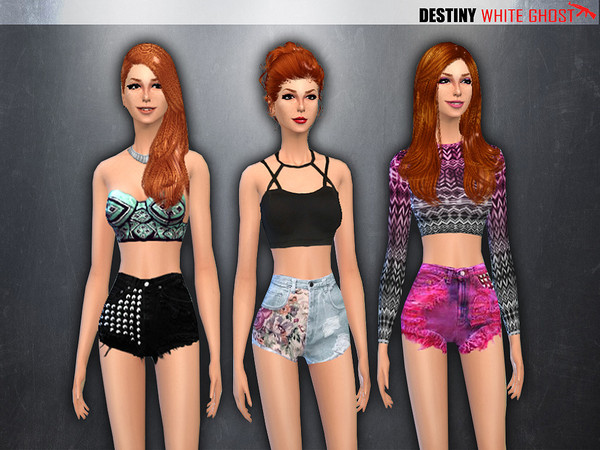 Sims 4 — [Set] - Destiny by WhiteGhost — ~Type of clothing: Corp top and shorts. ~Color/s[Corp top]: Dark brown.