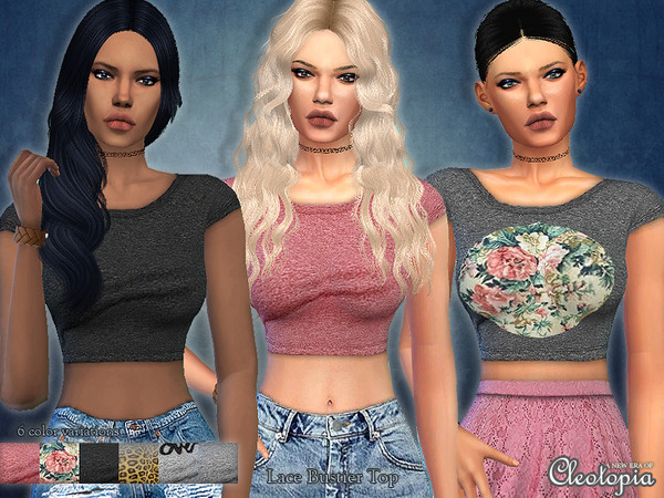 Sims 4 — Set34- Printed Crop T-shirts  by Cleotopia — This simple T-shirt works nice for a rather casual, laid back look.