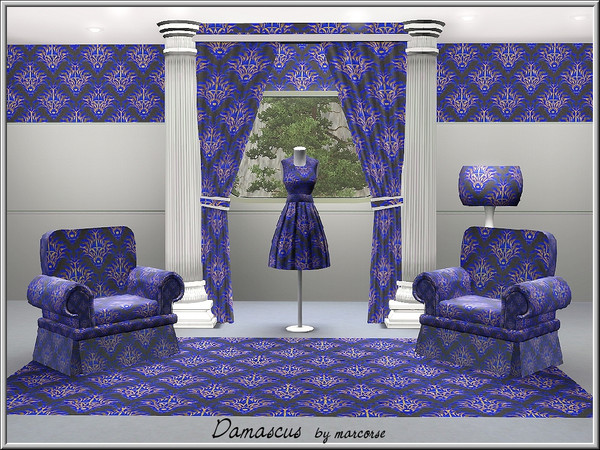 Sims 3 — Damascus_marcorse by marcorse — Fabric pattern. traditional blue damask.