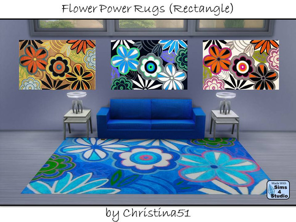 Sims 4 — Flower Power Rugs (Rectangle) by Christina51 — This bold, floral rug evokes memories of the peace, love, and