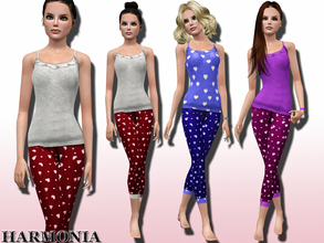 Sims 3 — Polka Dot Heart Print Pyjama Set by Harmonia — 1 cami and 1 pair of pyjama bottoms All over polka dot heart