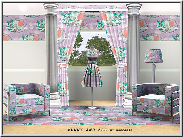 Sims 3 — Bunny & Egg_marcorse by marcorse — Themed pattern - cartoon Easter rabbin running with dyed egg.