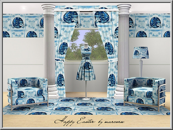 Sims 3 — Happy Easter_marcorse by marcorse — Themed pattern: pretty Easter wallpaper in shades of blue.