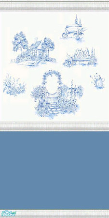 Sims 2 — Toile Trends Light Blue 2 Wallpaper by Riverwillows — A lovely wallpaper to match the Toile Trends Living Sets.