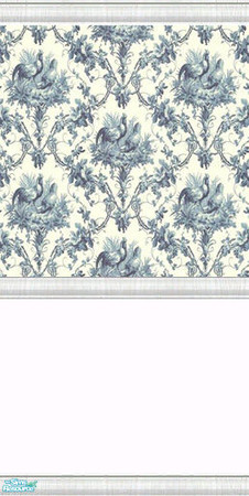 Sims 2 — Toile Trends Blue Rooster Wallpaper by Riverwillows — A lovely wallpaper to match the Toile Trends Living Sets.