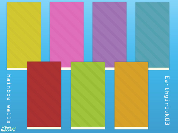 Sims 2 — Rainbow Wallpaper - seamless by earthgirluk03 — Diagonal stripe rainbow wallpaper in 7 colours - red, yellow,