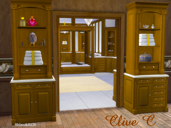 Sims 4 — Bathroom Clive by ShinoKCR — Elegant Bathroom inspired by Clive Christian. It has only one wood texture because