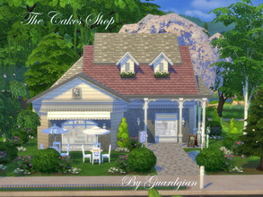 Sims 4 — The Cakes Shop by Guardgian2 — Featuring a shop part with chairs and tables, a large kitchen with 2 cookers an 2