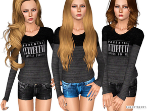 Sims 3 — Two tone sweater for teens by CherryBerrySim — Stylish sweater with leather top part and with Parental Advisory