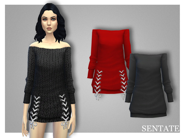 Sims 4 — Polina Sweater Dress by Sentate — Because everyone needs another oversized sweater dress! An off the shoulder,