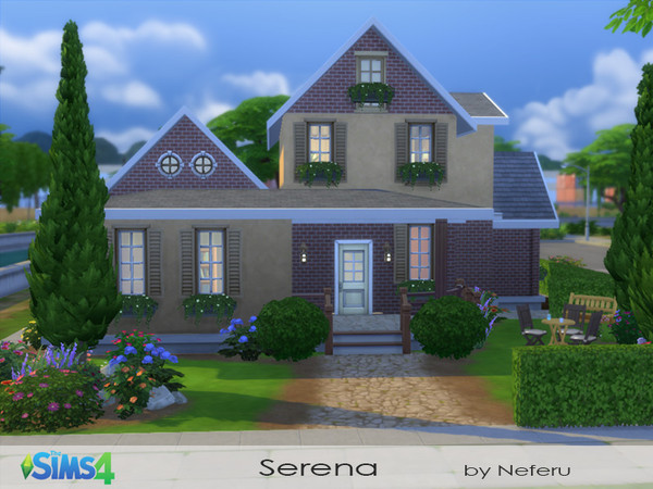 Sims 4 — Serena by Neferu2 — Cozy House with nice garden. On the ground floor is the living room, a large kitchen and a