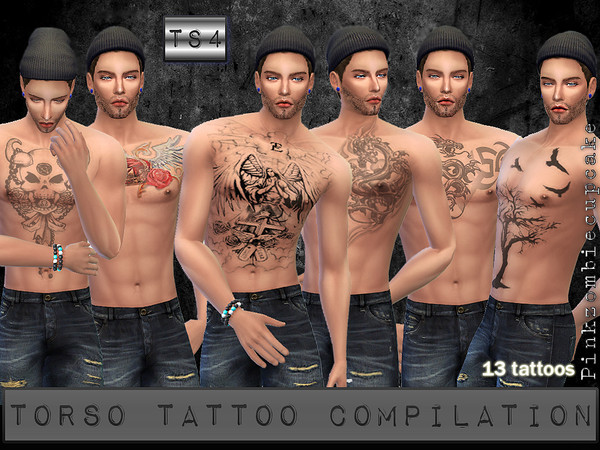 Sims 4 — Torso Tattoo Compilation by Pinkzombiecupcakes — 13 Tattoos for your male sims ,i hope you like it! :)