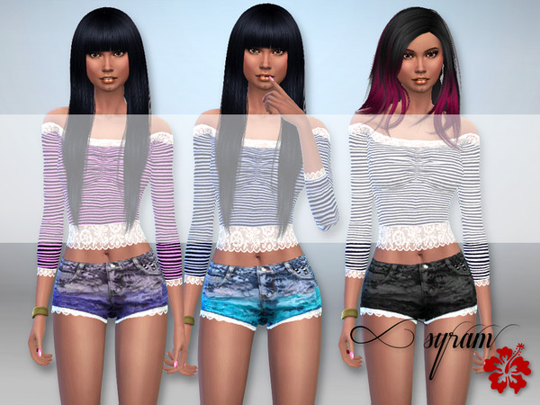 Sims 4 —  Madeline Lace Jeans Shorts by EsyraM — Jeans shorts with lace , 6 different colors included