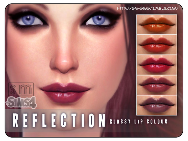 Sims 4 — [ Reflection ] - Glossy Lip Colour by Screaming_Mustard — A wonderfully glossy, wet-look lip colour. Please do